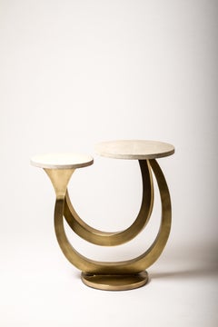 Luna Side Table in Cream Shagreen & Bronze-Patina Brass by Kifu Paris