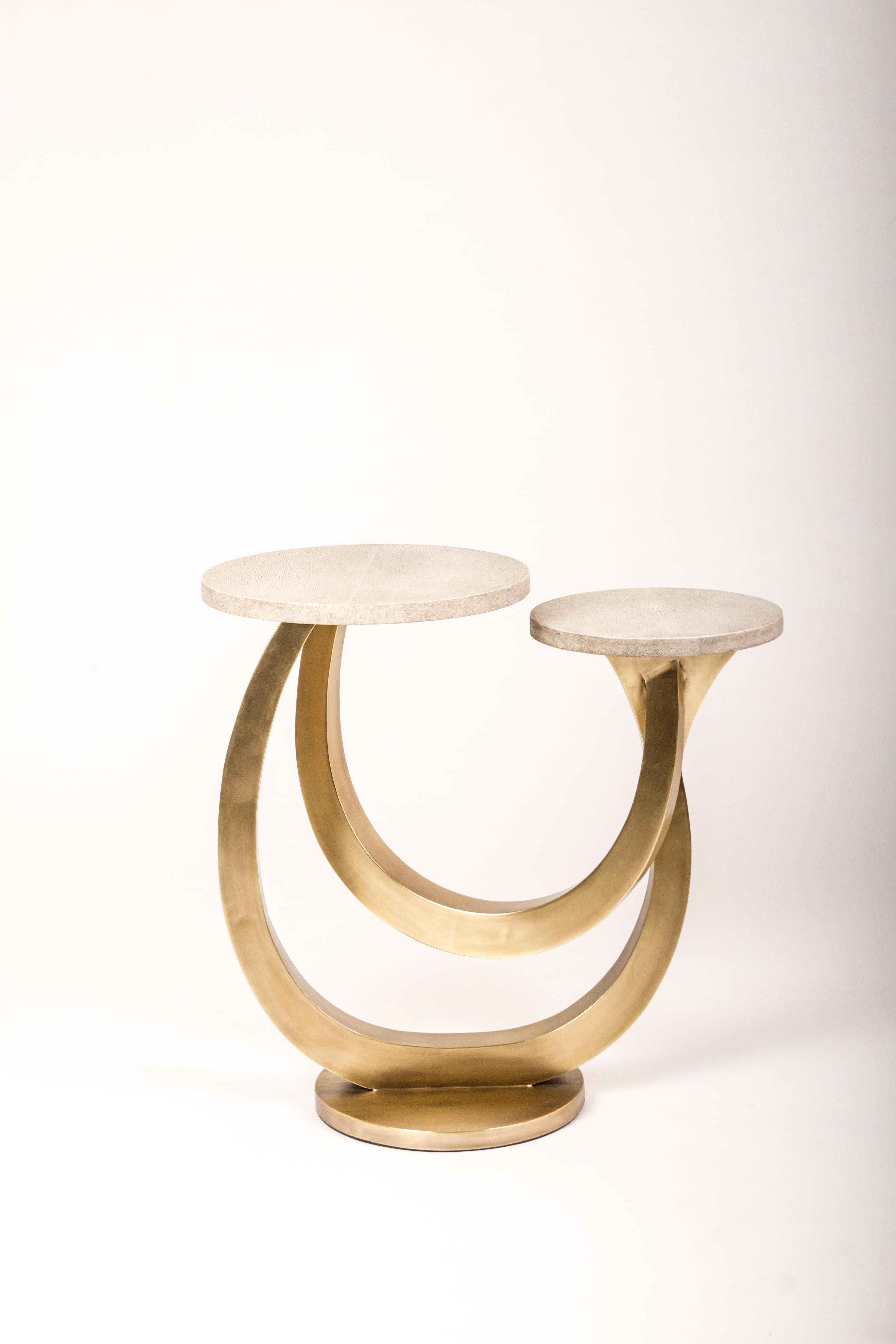 Art Deco Luna Side Table in Cream Shagreen & Bronze-Patina Brass by Kifu Paris