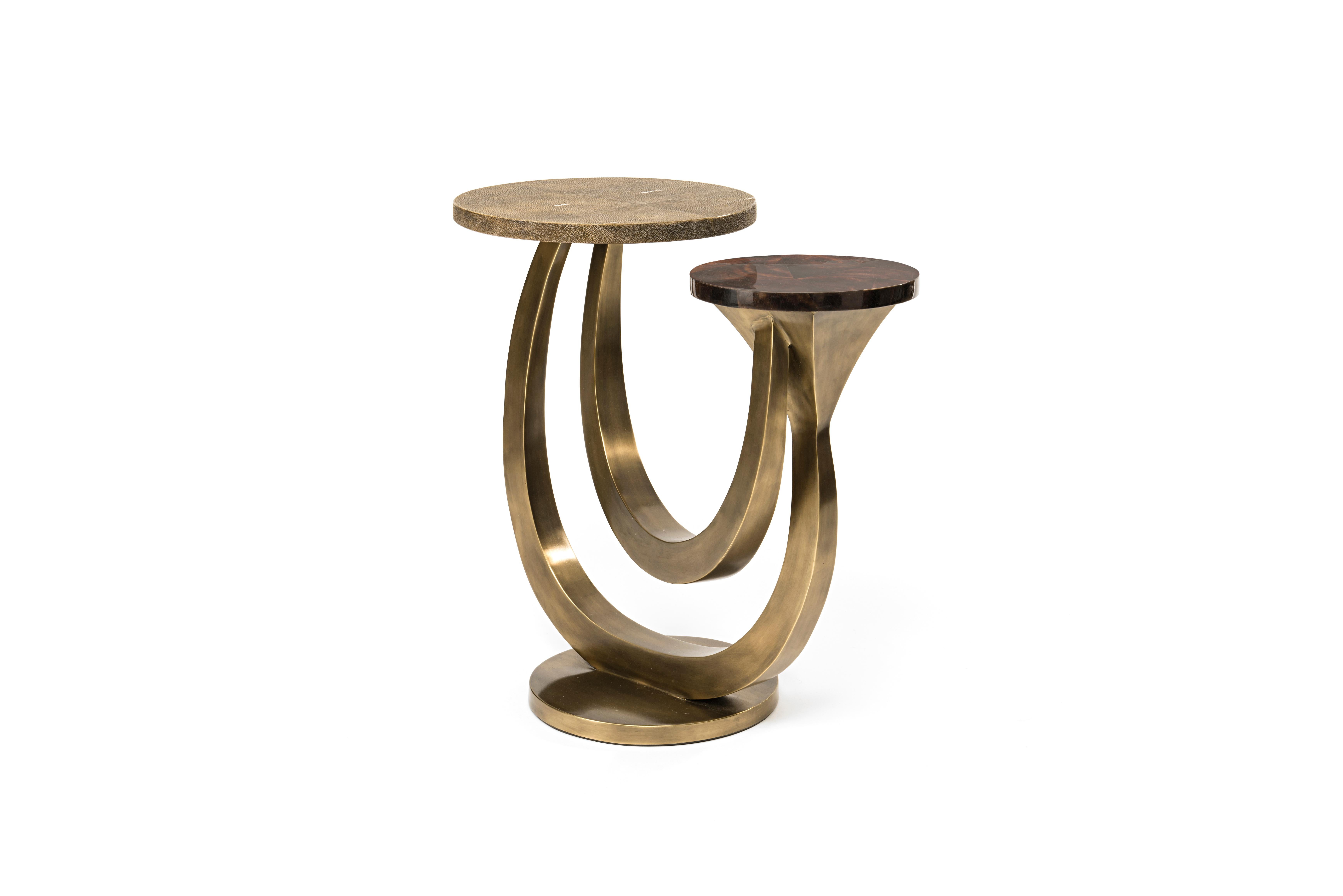 French Luna Side Table in Cream Shagreen & Bronze-Patina Brass by Kifu Paris