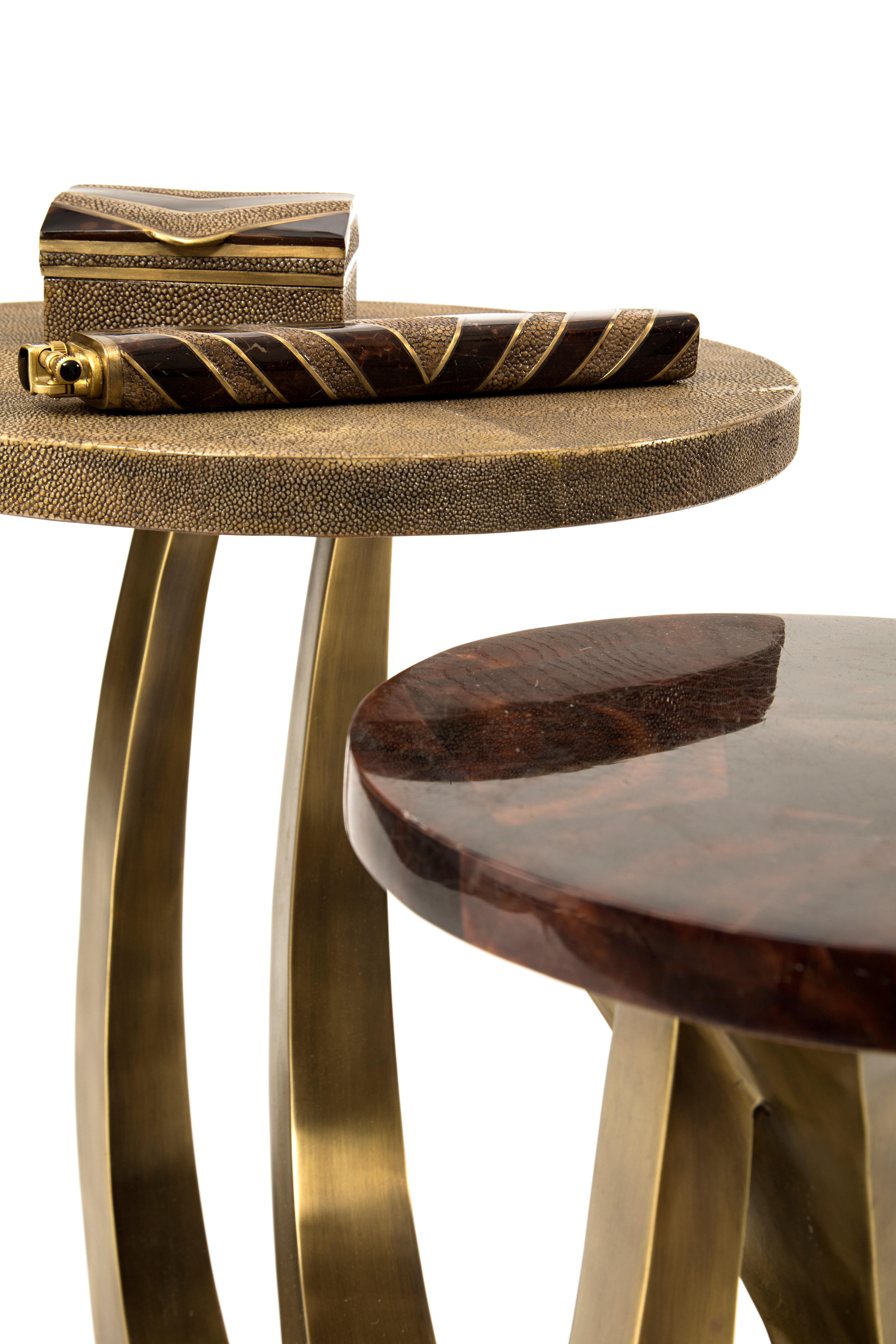 Hand-Crafted Luna Side Table in Cream Shagreen & Bronze-Patina Brass by Kifu Paris