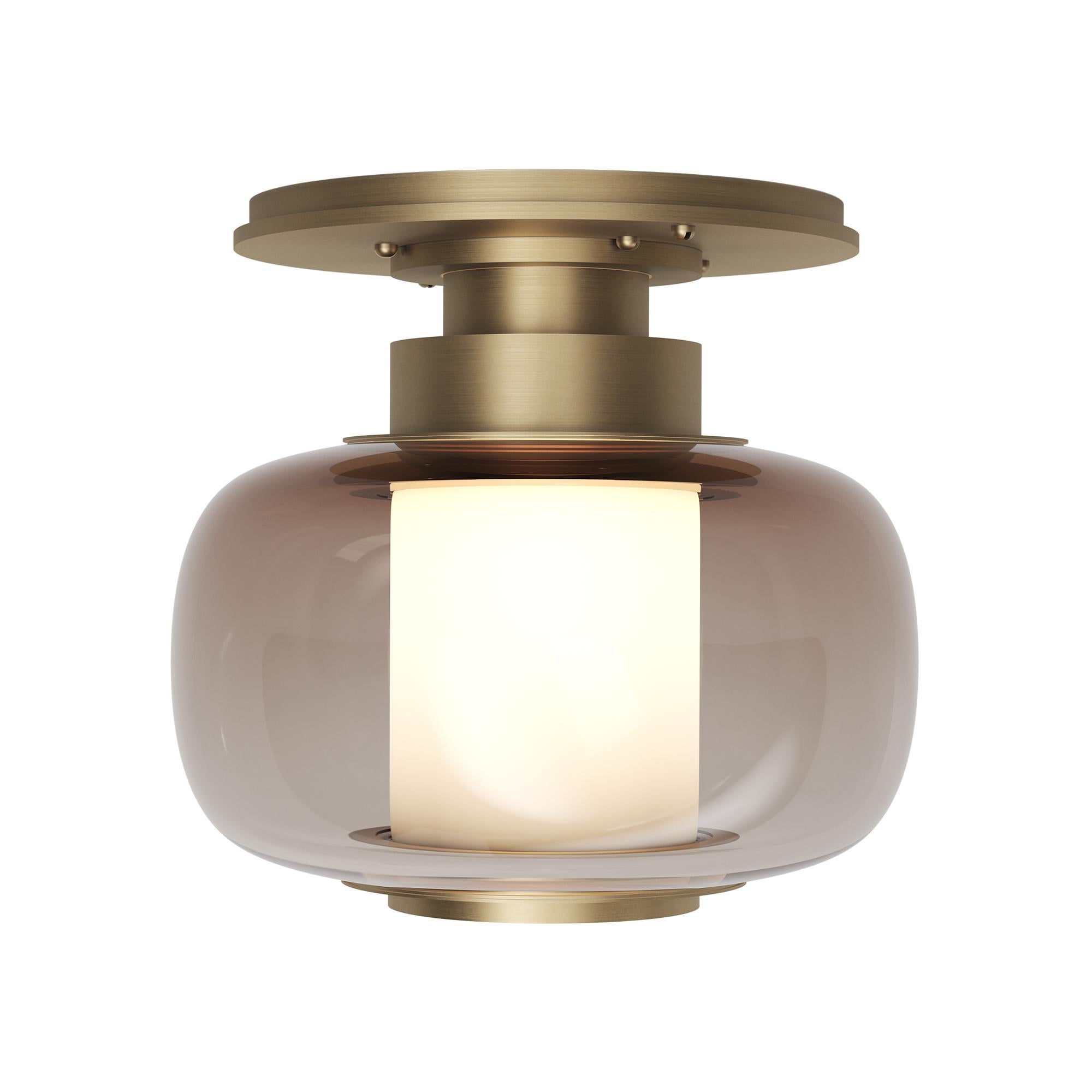 Modern Luna A Small Sconce in Satin Brass & Smoked Bronze Glass For Sale