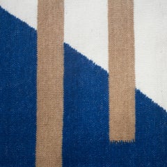 Luna Stripes Blue Handwoven Modern Wool Rug, Carpet and Durrie