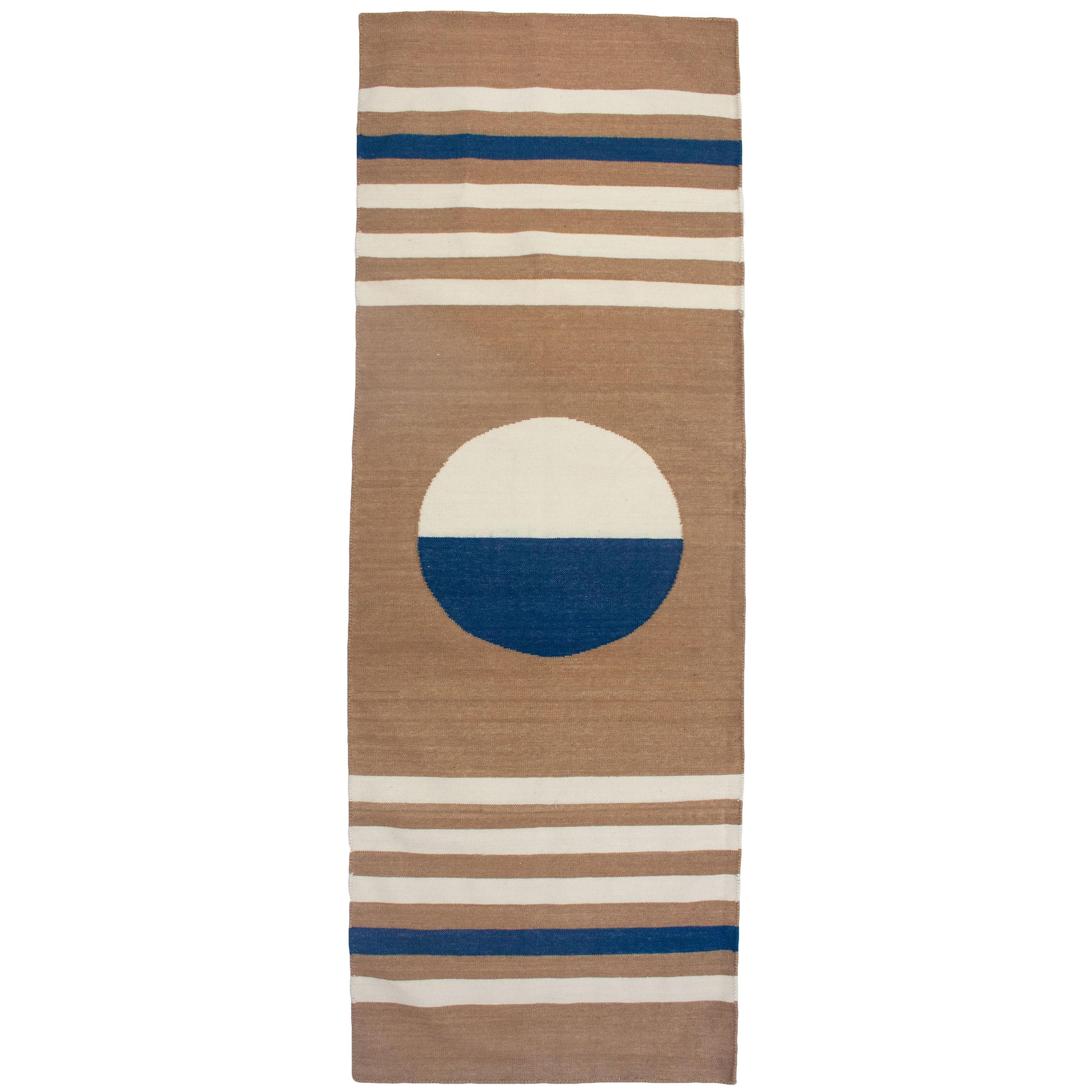 Luna Stripes and Circle Handwoven Modern Wool Rug, Carpet and Durrie