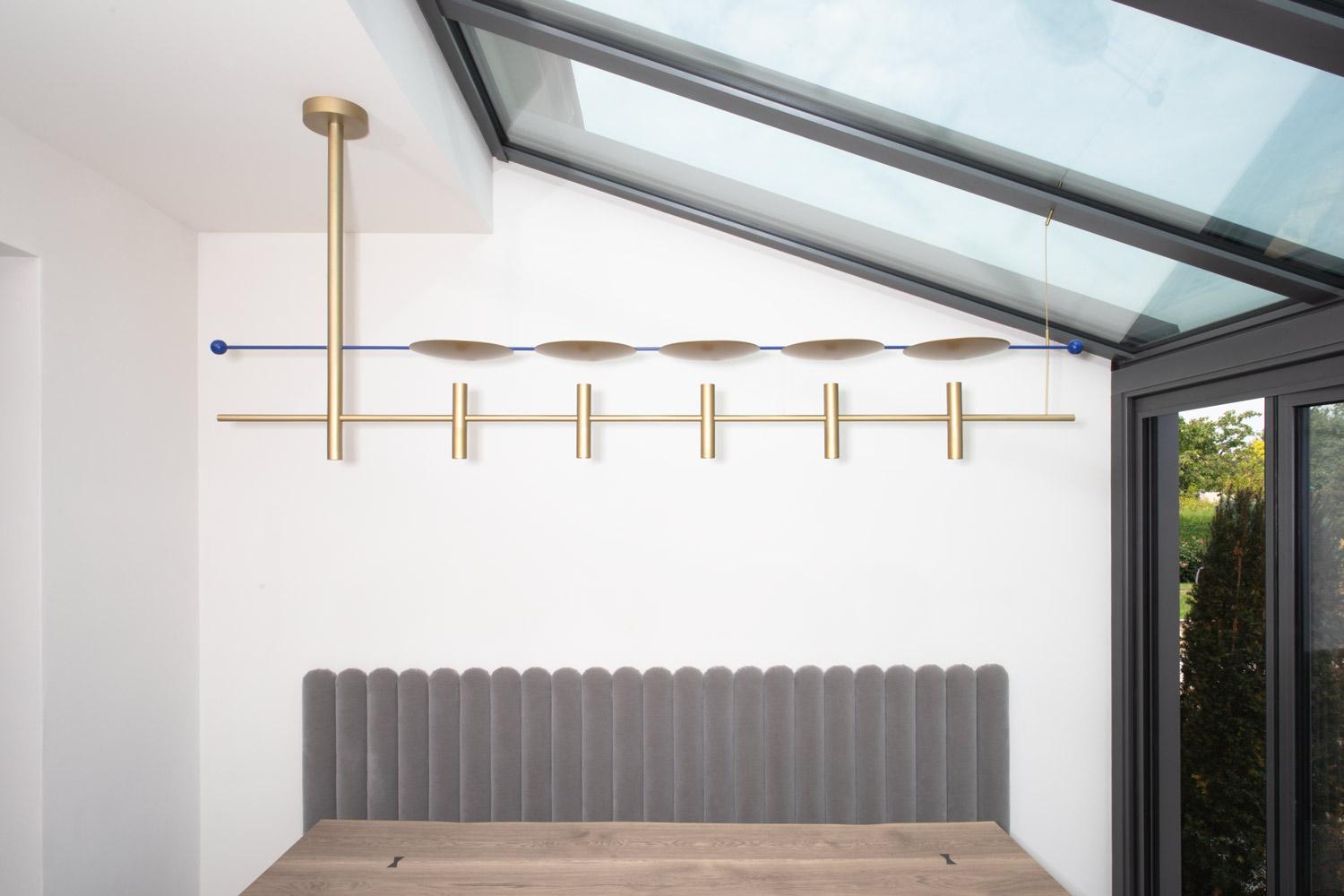 Brushed Lunae Luminaire / Chandelier Horizontal I05 in Gold For Sale