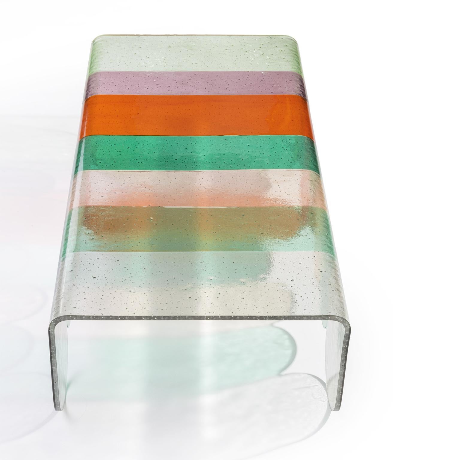 italien table basse en verre de Murano coloré Lunapark 21ème siècle Orange Vert en vente