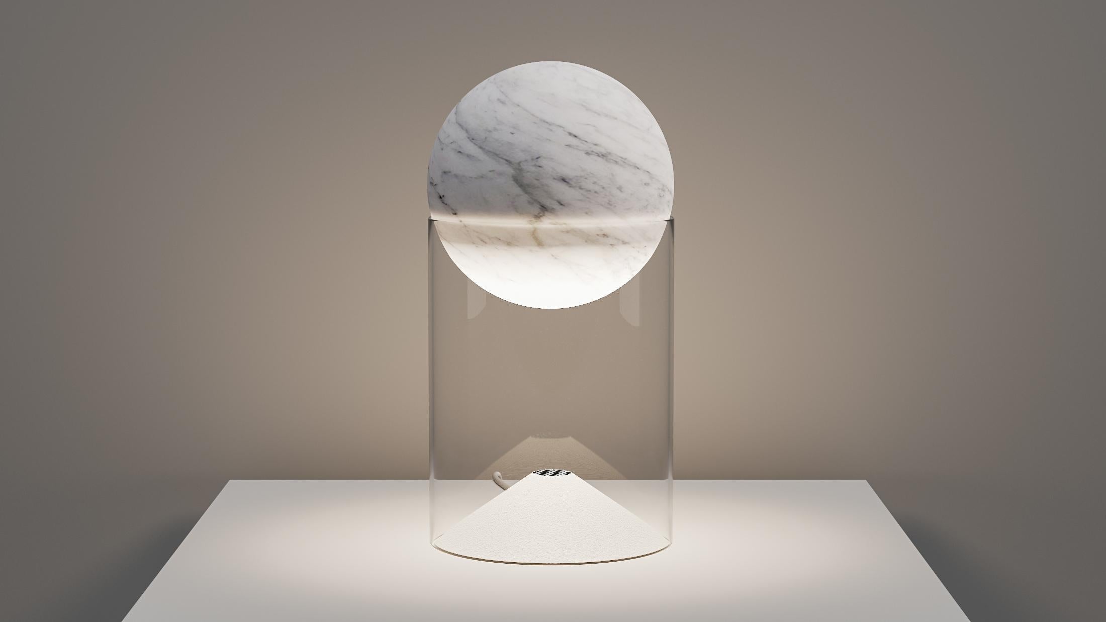 Lunar 10 table lamp by Studio Roso
Dimensions: D10 x H22.5 cm
Material: Stone (marble or sandstone), glass
Weight: 2.8 kg 

All our lamps can be wired according to each country. If sold to the USA it will be wired for the USA for