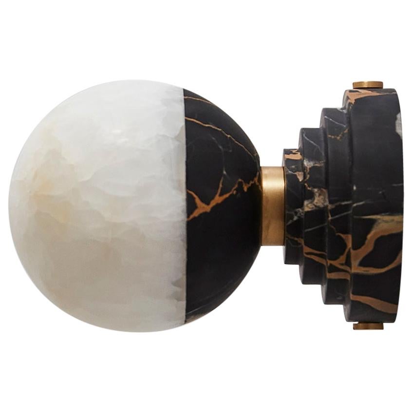 Handmade 21st Century Lunar Applique Portoro Marble and Brushed Brass For Sale