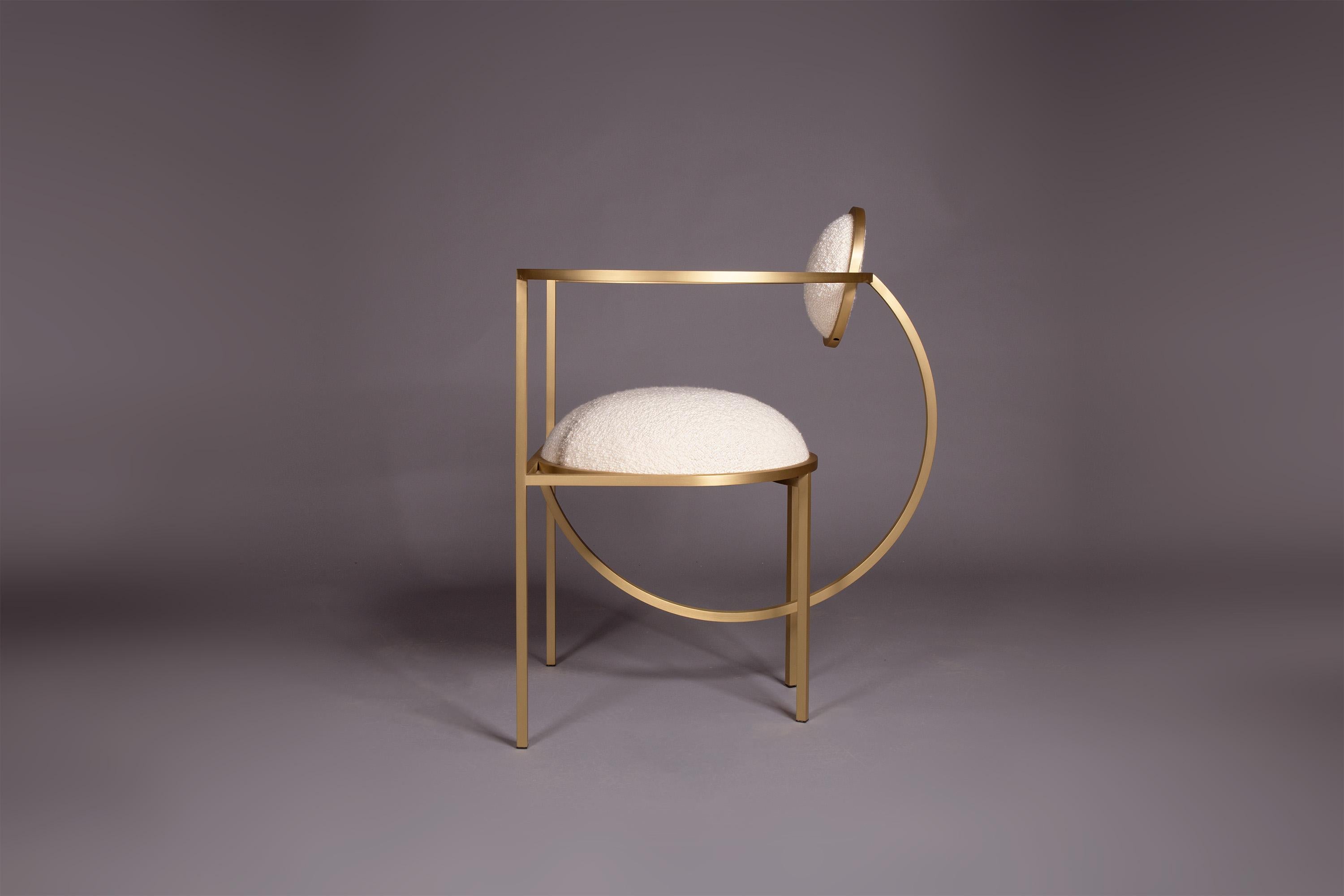 Modern Lunar Chair in Cream Boucle Wool Fabric and Brushed Brass, by Lara Bohinc For Sale