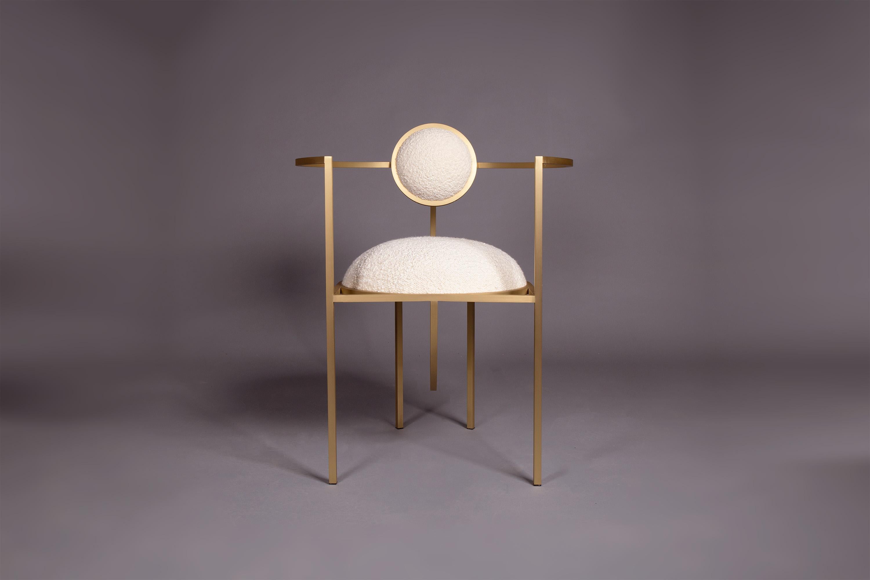 Portuguese Lunar Chair in Cream Boucle Wool Fabric and Brushed Brass, by Lara Bohinc For Sale