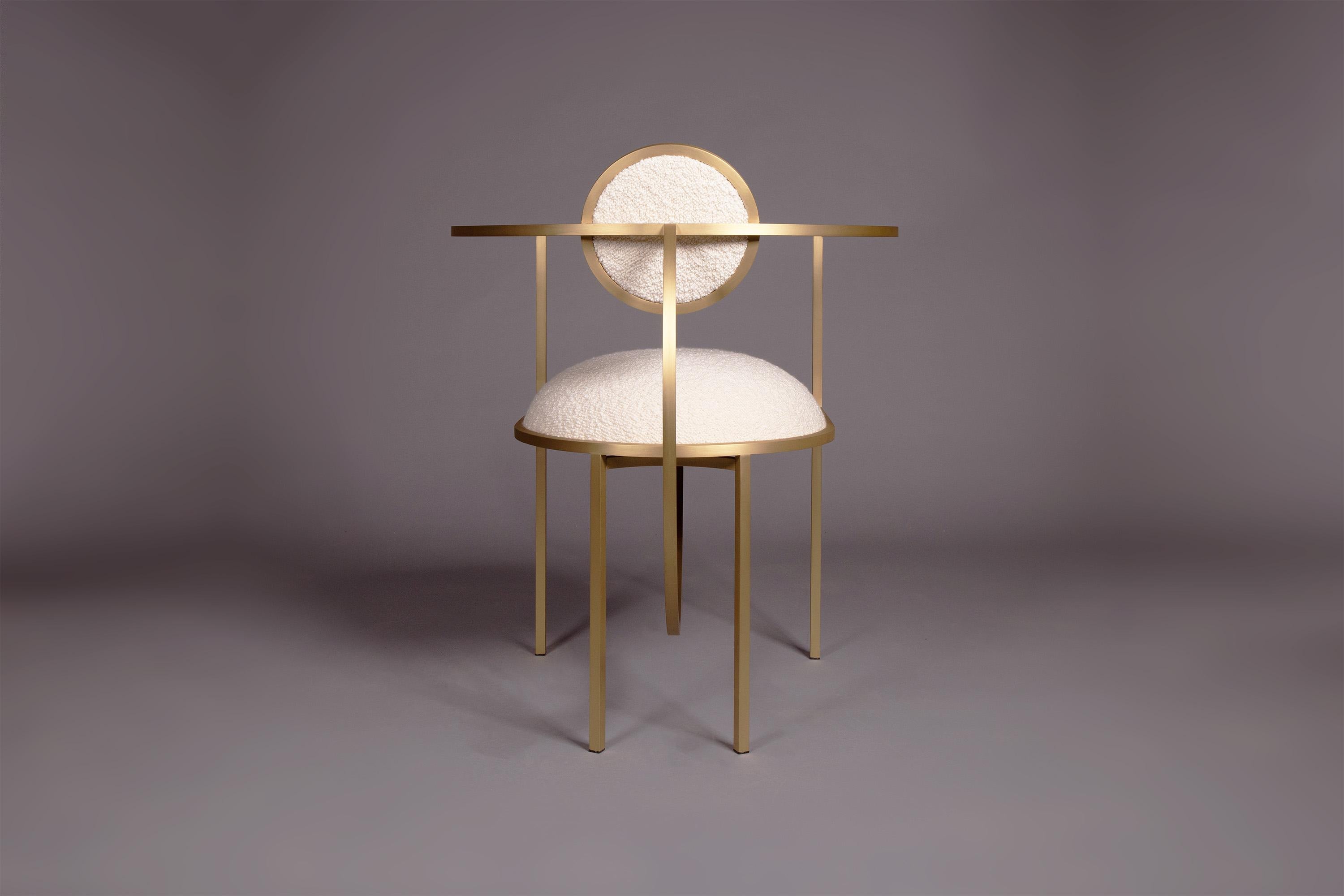 Lunar Chair in Cream Boucle Wool Fabric and Brushed Brass, by Lara Bohinc In New Condition For Sale In Holland, AMSTERDAM