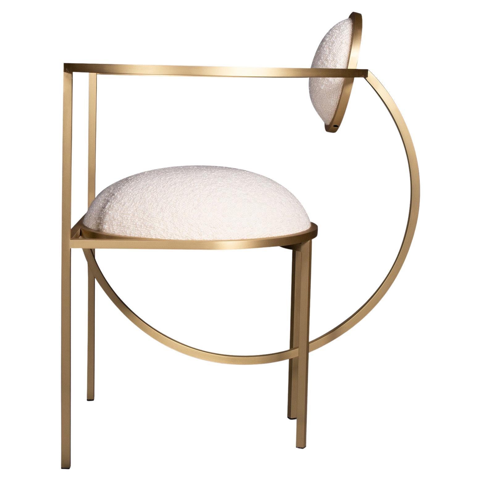 Lunar Chair in Cream Boucle Wool Fabric and Brushed Brass, by Lara Bohinc