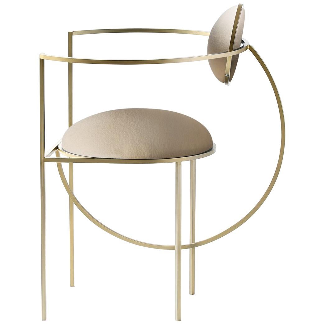 Lunar Chair in Cream Wool Fabric and Brushed Brass, by Lara Bohinc