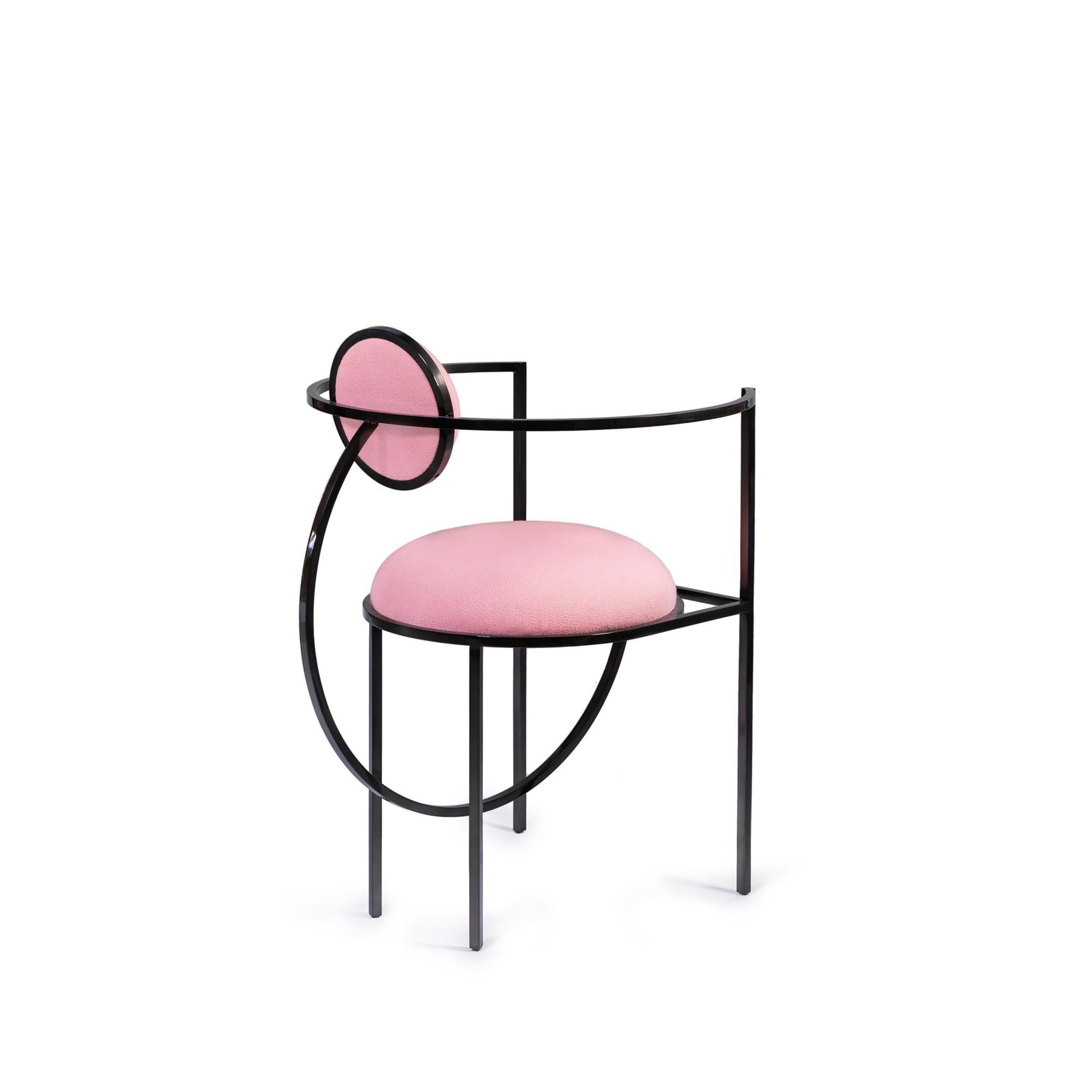 Modern Lunar Chair in Pink Wool Fabric and Black Steel Frame by Lara Bohinc For Sale