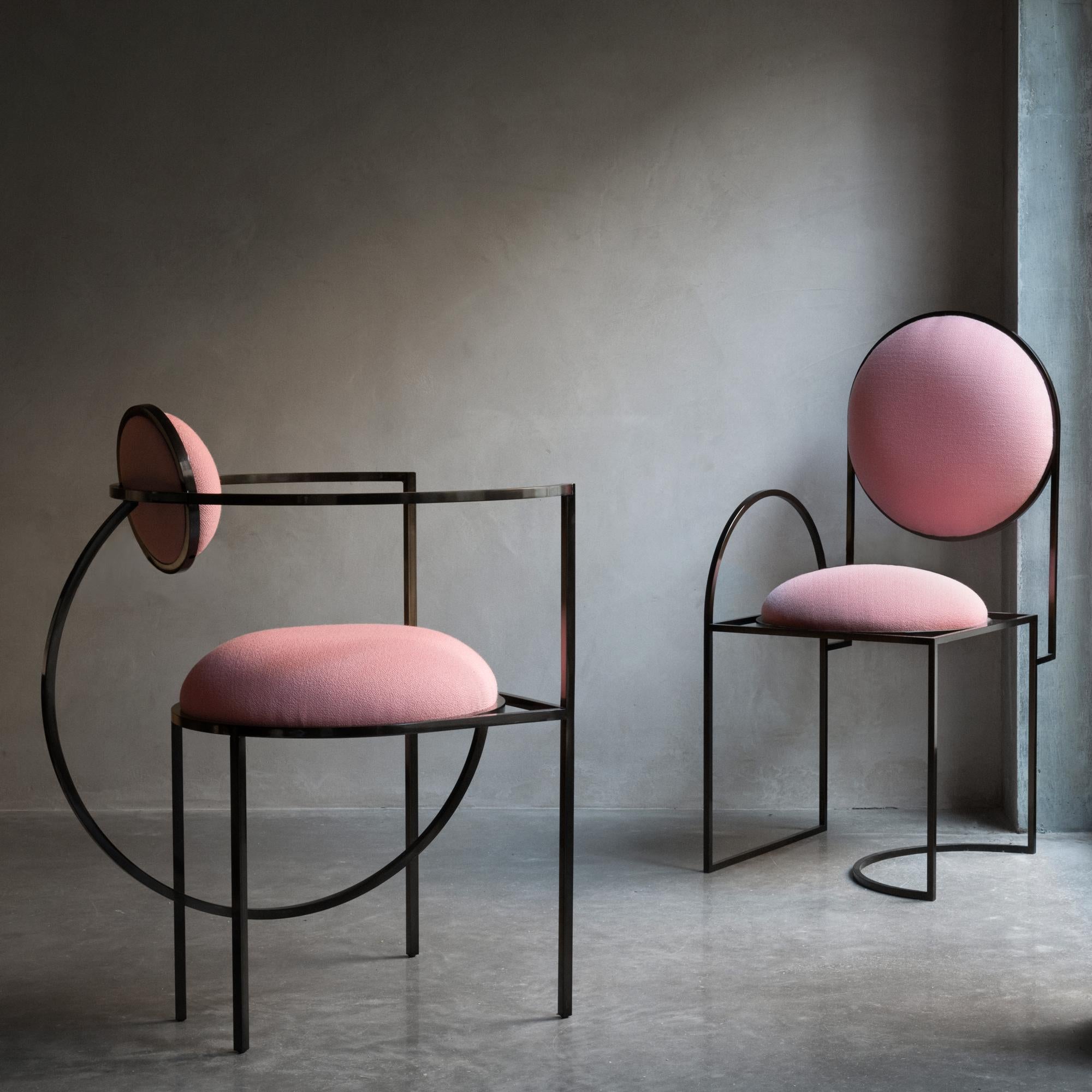 Portuguese Lunar Chair in Pink Wool Fabric and Black Steel Frame by Lara Bohinc For Sale