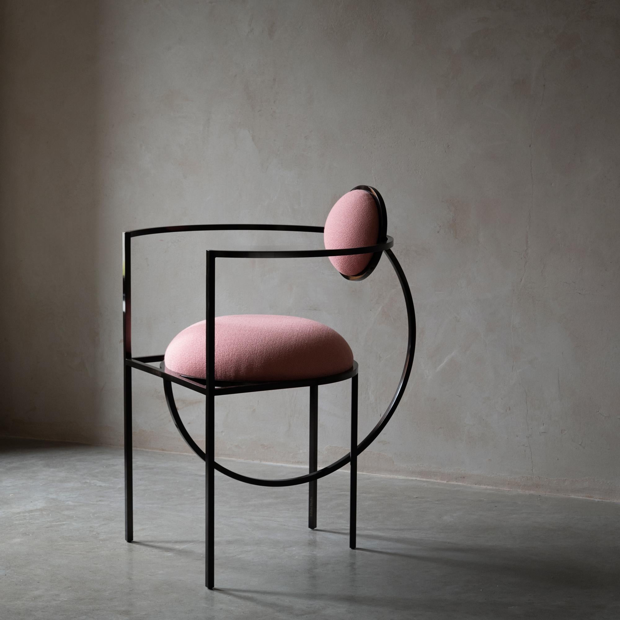 Metalwork Lunar Chair in Pink Wool Fabric and Black Steel Frame by Lara Bohinc For Sale