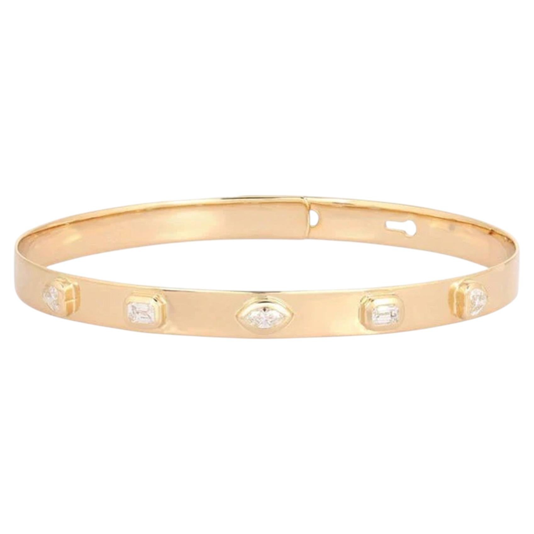 Lunar Charm 14K (or 18k upon request) Yellow Gold Diamond Bangle Bracelet For Sale