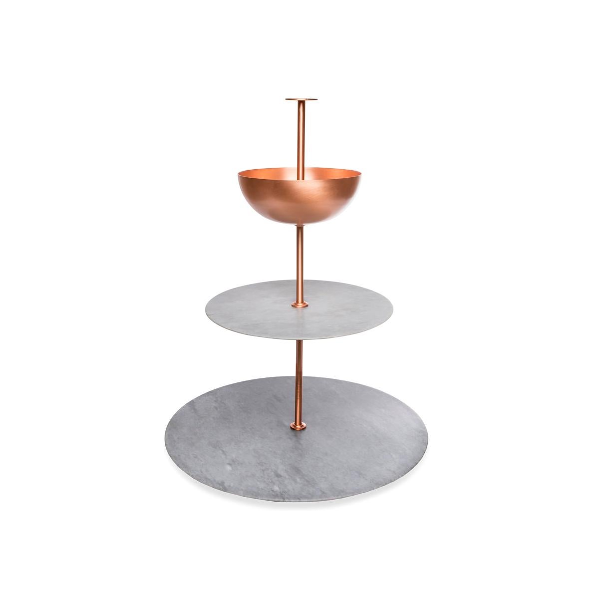 Italian Lunar Cycle Multi-Layered Stand  in gray marble and copper by Elisa Ossino For Sale