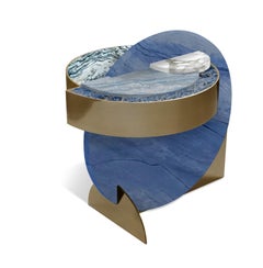 Lunar Full Moon Blue Azul Marble and Brass Side Table, Geometric, by Lara Bohinc