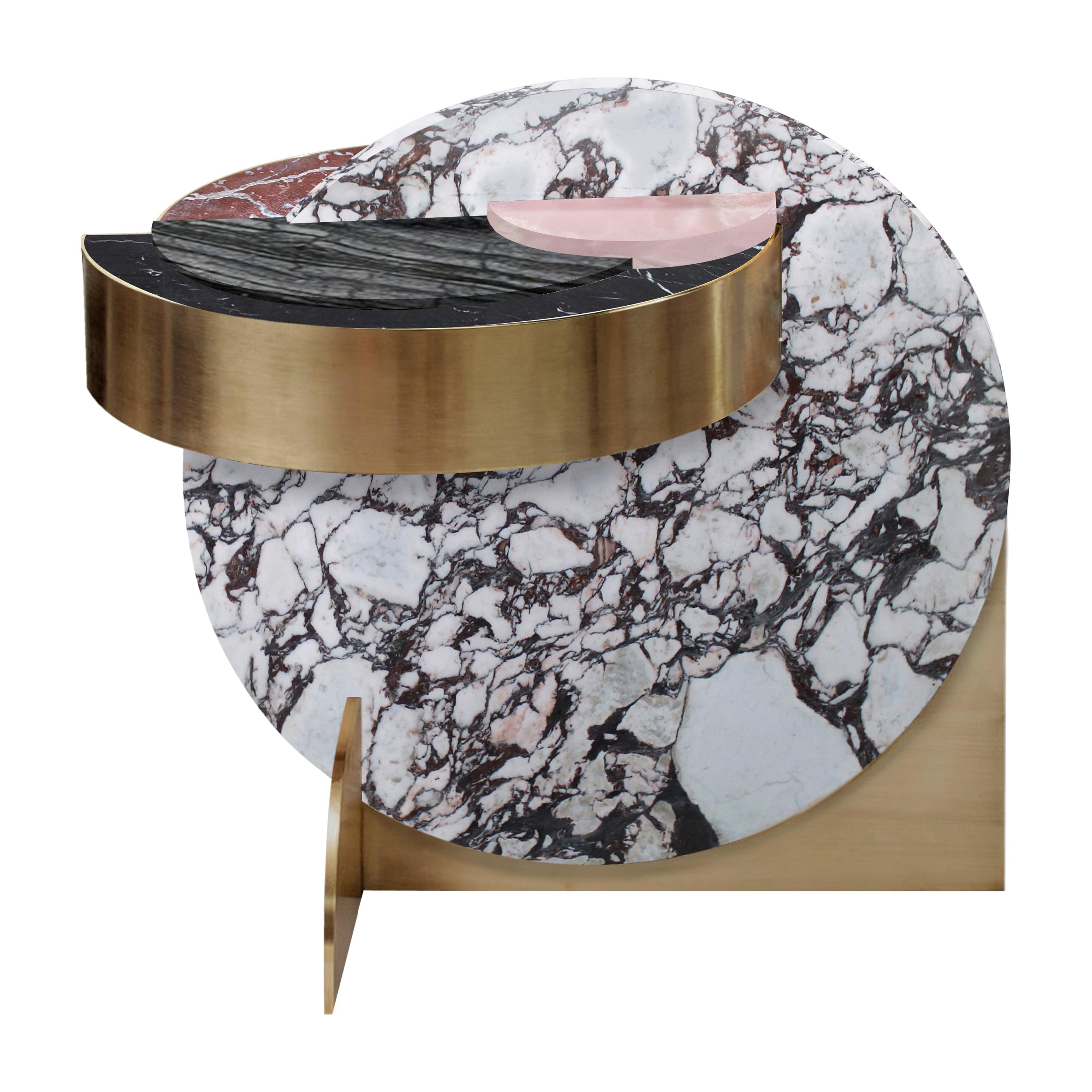 Lunar Full Moon Marble and Brass Side Table, Dune, Bohinc Studio For Sale