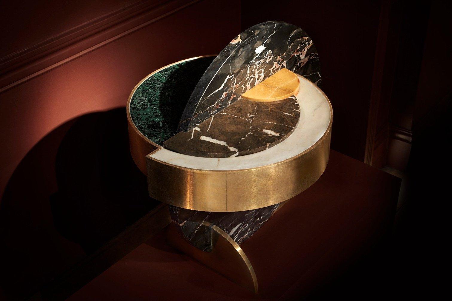 Lunar Full Moon Marble and Brass Side Table, Occasional Table, Bohinc Studio 1