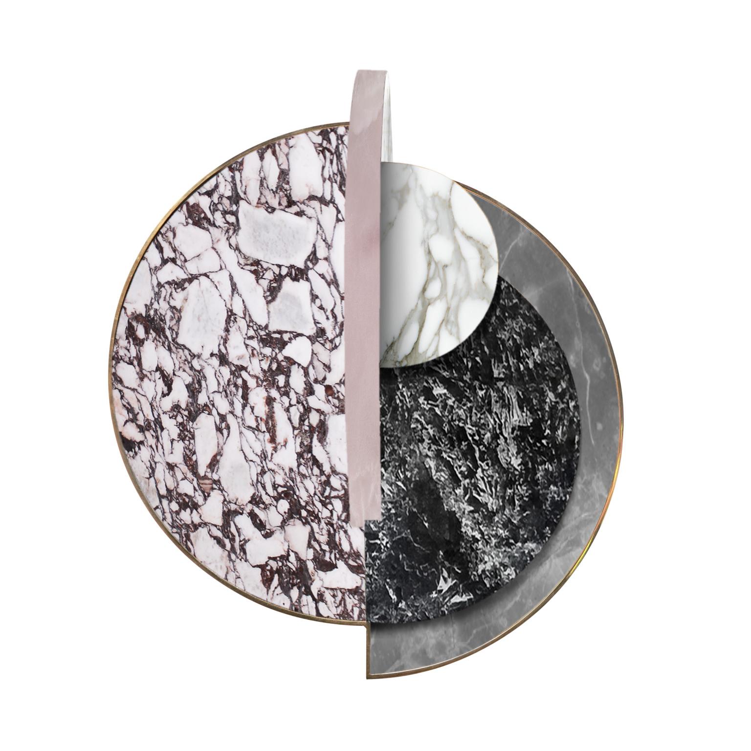 Modern Lunar Full Moon Marble and Brass Side Table, Onyx, Bohinc Studio For Sale