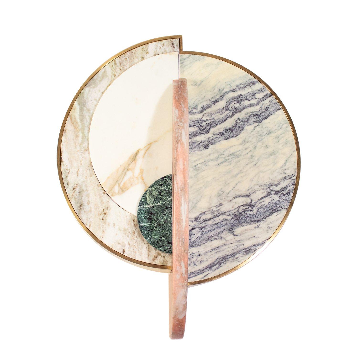 British Lunar Full Moon Marble and Brass Side Table, Pink, Bohinc Studio