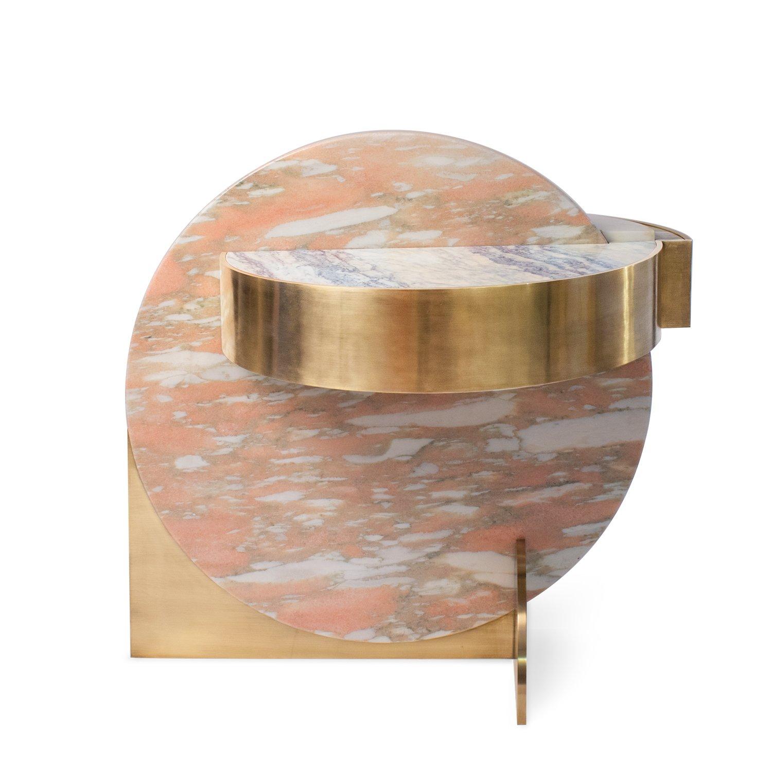 Lunar Full Moon Marble and Brass Side Table, Pink, Bohinc Studio In New Condition In Holland, AMSTERDAM