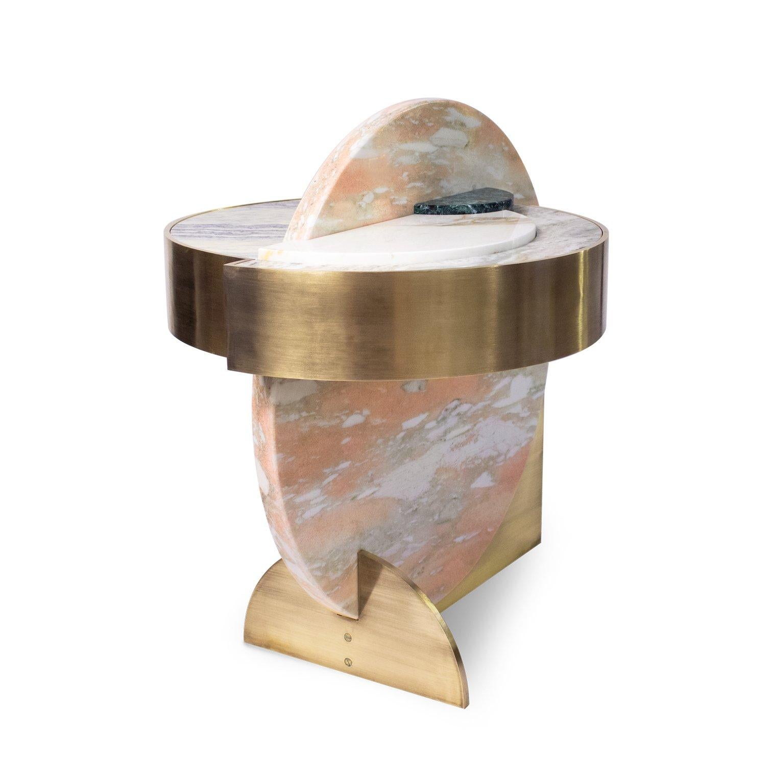 Contemporary Lunar Full Moon Marble and Brass Side Table, Pink, Bohinc Studio