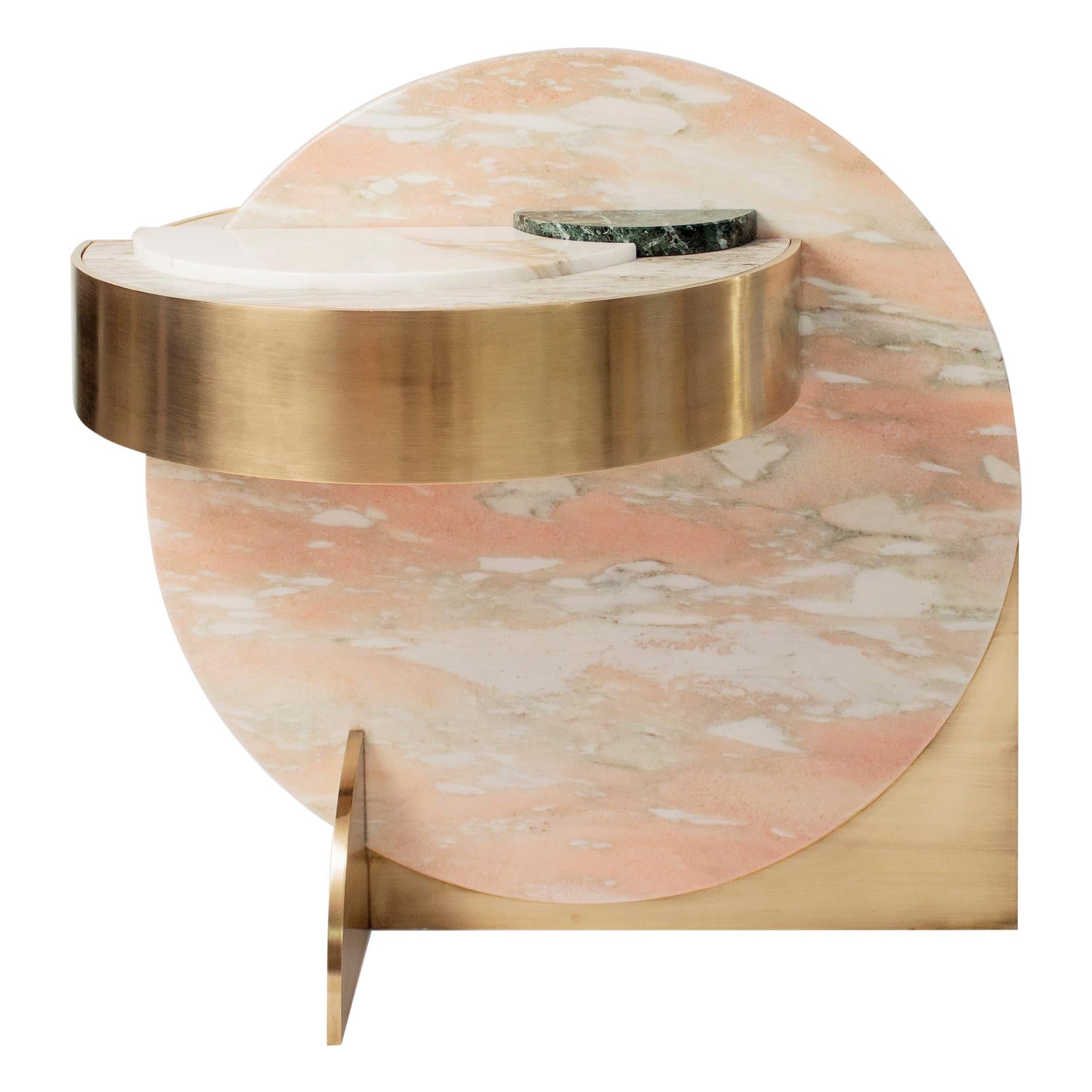 Lunar Full Moon Marble and Brass Side Table, Pink, Bohinc Studio