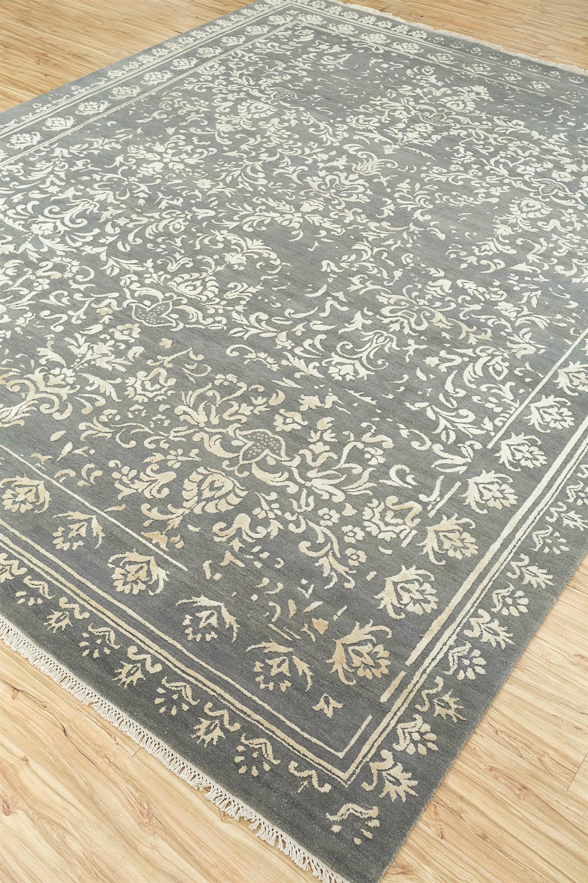 Indian Lunar Lining Smoke Gray & Smoke Gray 240x300 cm Hand Knotted Rug For Sale