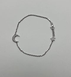 Lunar Moon Star White Brilliant Diamond Pave 18 Karat White Gold Chain Bracelet