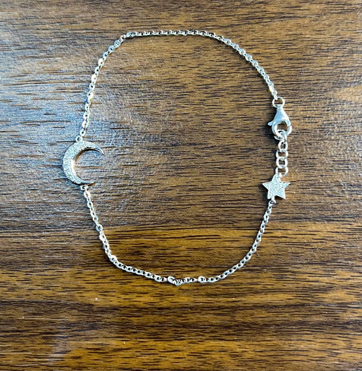 Women's Lunar Moon Star White Brilliant Diamond Pave 18 Karat White Gold Chain Bracelet For Sale