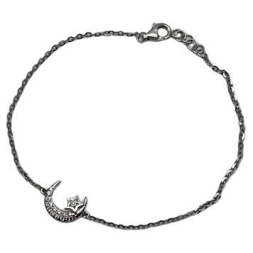 Lunar Moon Star White Brilliant Diamond Pave 18 Karat White Gold Chain Bracelet For Sale