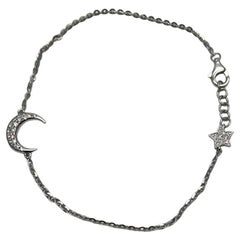 Lunar Moon Star White Brilliant Diamond Pave 18 Karat White Gold Chain Bracelet