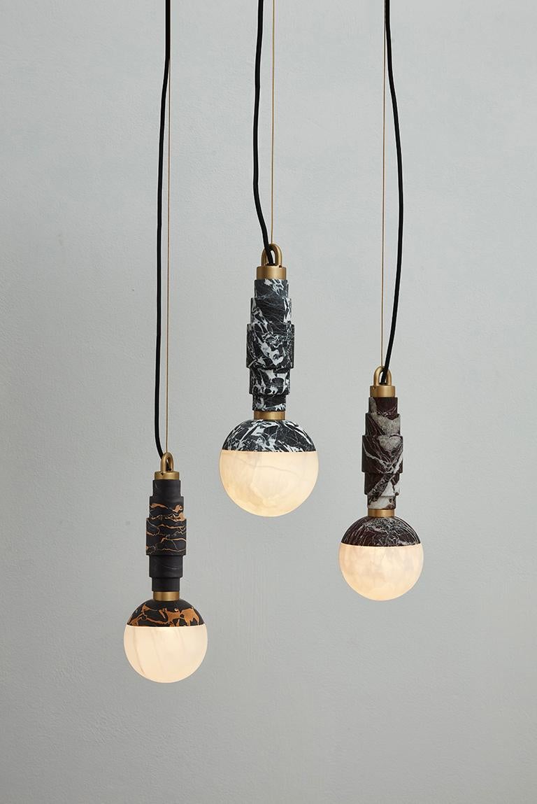 Modern Lunar Pendant Portoro Marble and Brushed Brass For Sale