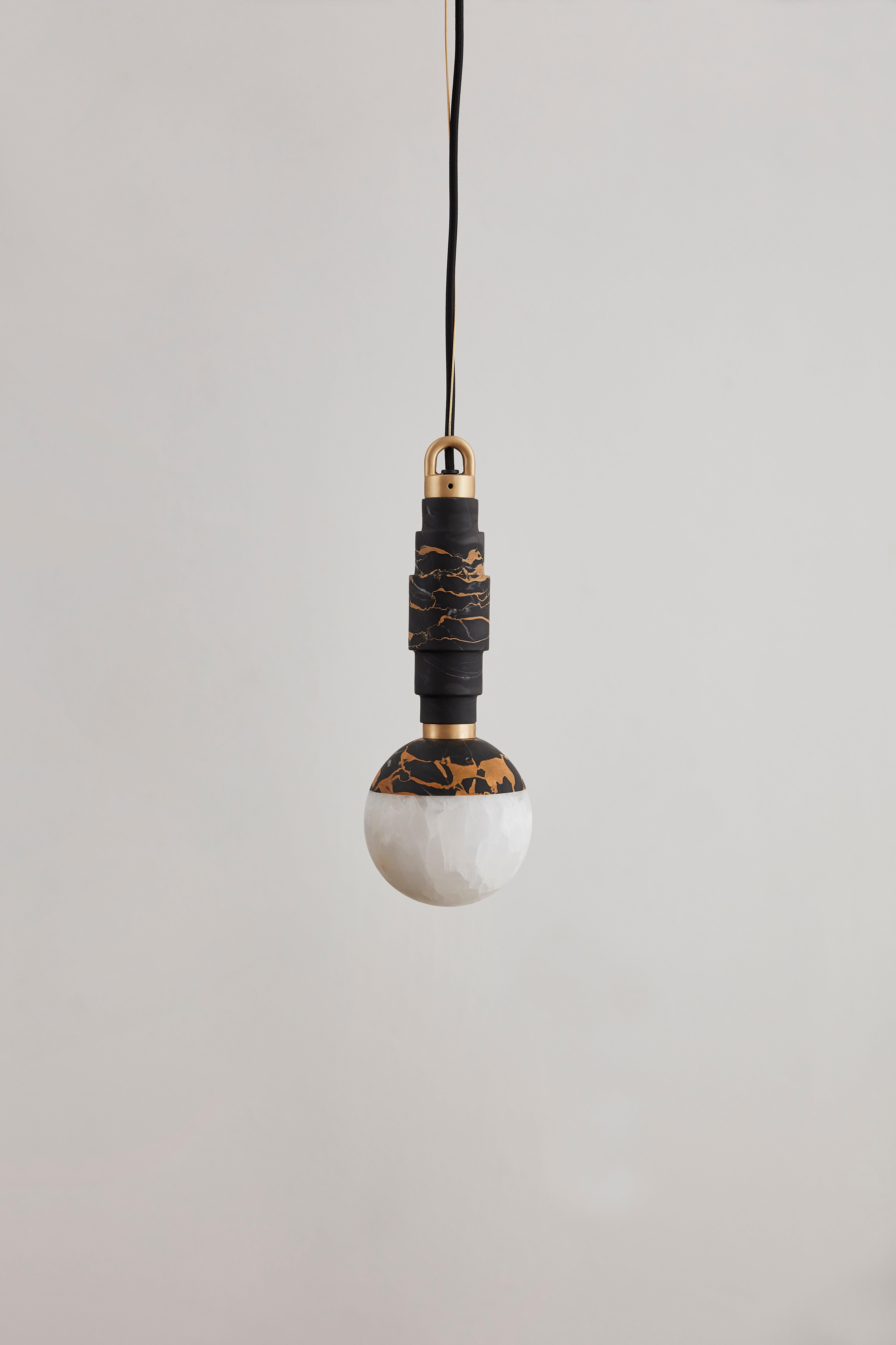 Italian Lunar Pendant Portoro Marble and Brushed Brass For Sale