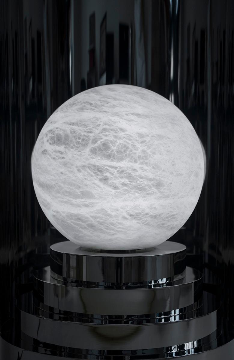 Futurist Lunar Sanctuary Floor Lamp with Alabaster Moon Bulb For Sale