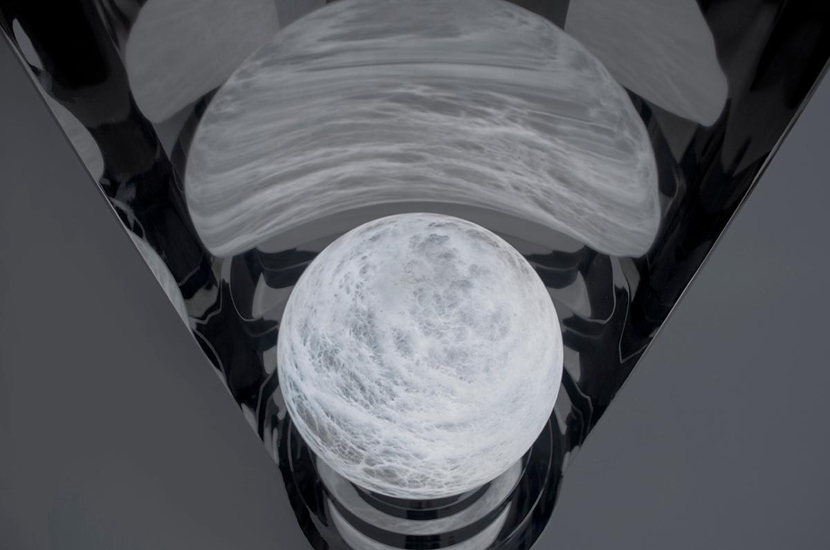 Futurist Lunar Sanctuary Table Lamp with Alabaster Moon Bulb For Sale
