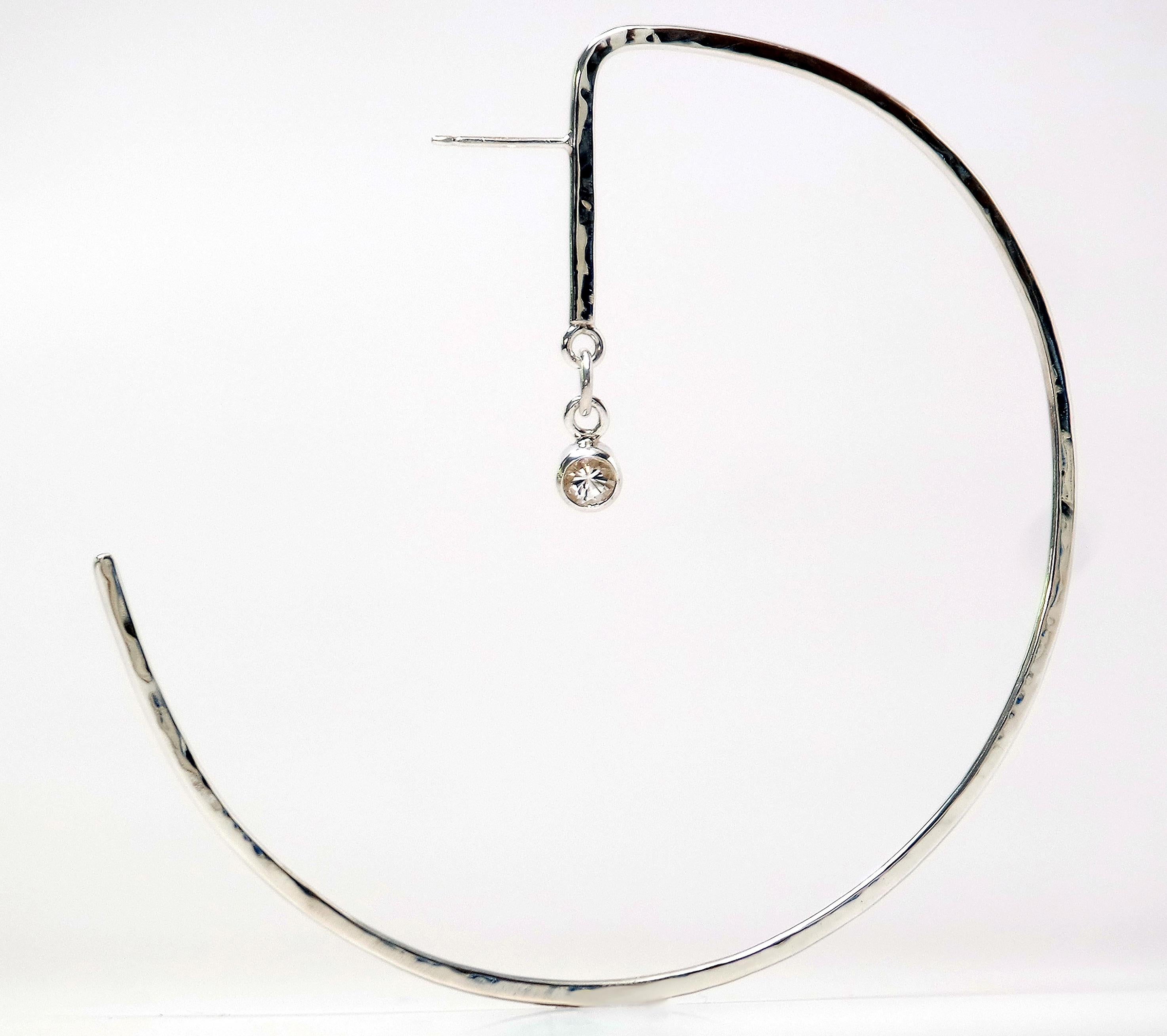 Modernist Lunar Star Sterling Silver Topaz Hoop Earrings by TIN HAUS For Sale