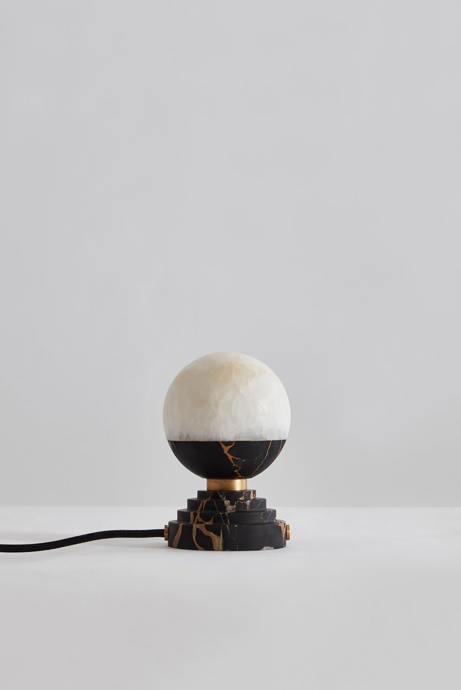 Italian Lunar Table Lamp Portoro Marble and Brushed Brass For Sale