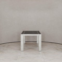 Lunares Rectangular Dining Table of Oak and Pewter, Made in Italy