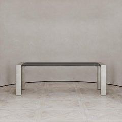 Lunares, rechteckiger Esstisch aus Eiche und Zinn, hergestellt in Italien