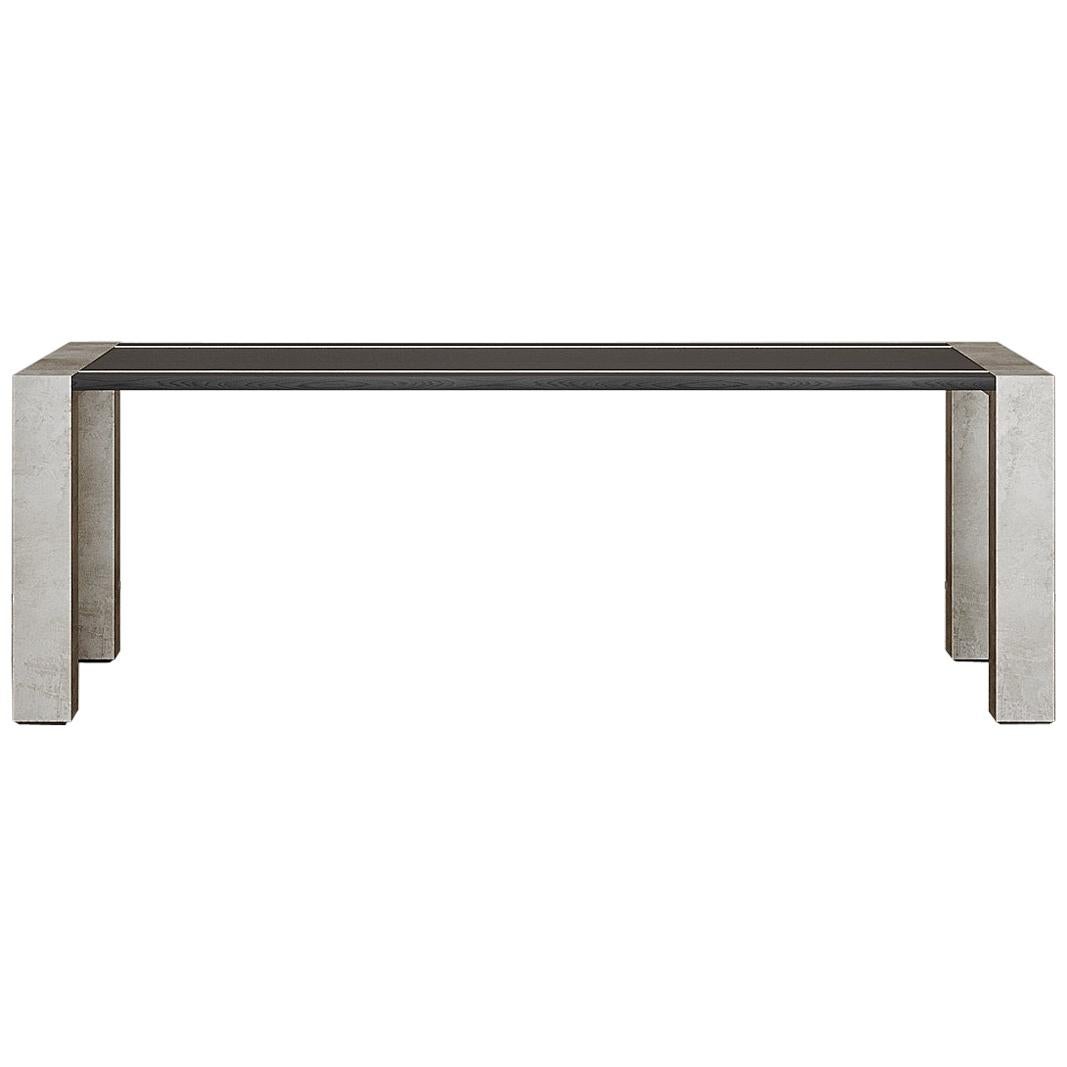Lunares Rectangular Dining Table of Oak and Pewter, Made in Italy For Sale
