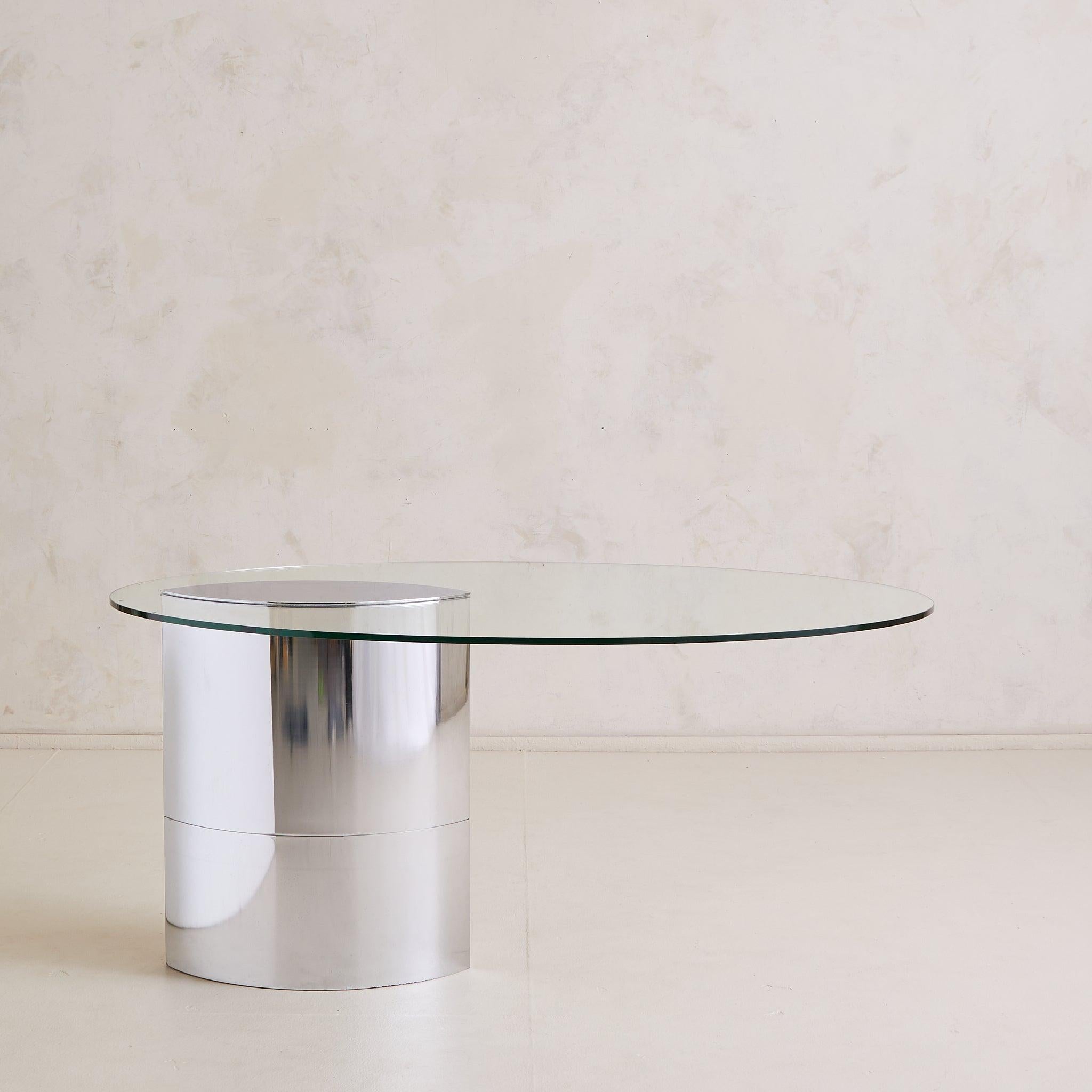 Modern ‘Lunario’ Chrome + Glass Dining Table or Desk by Cini Boeri for Knoll, 1970s For Sale