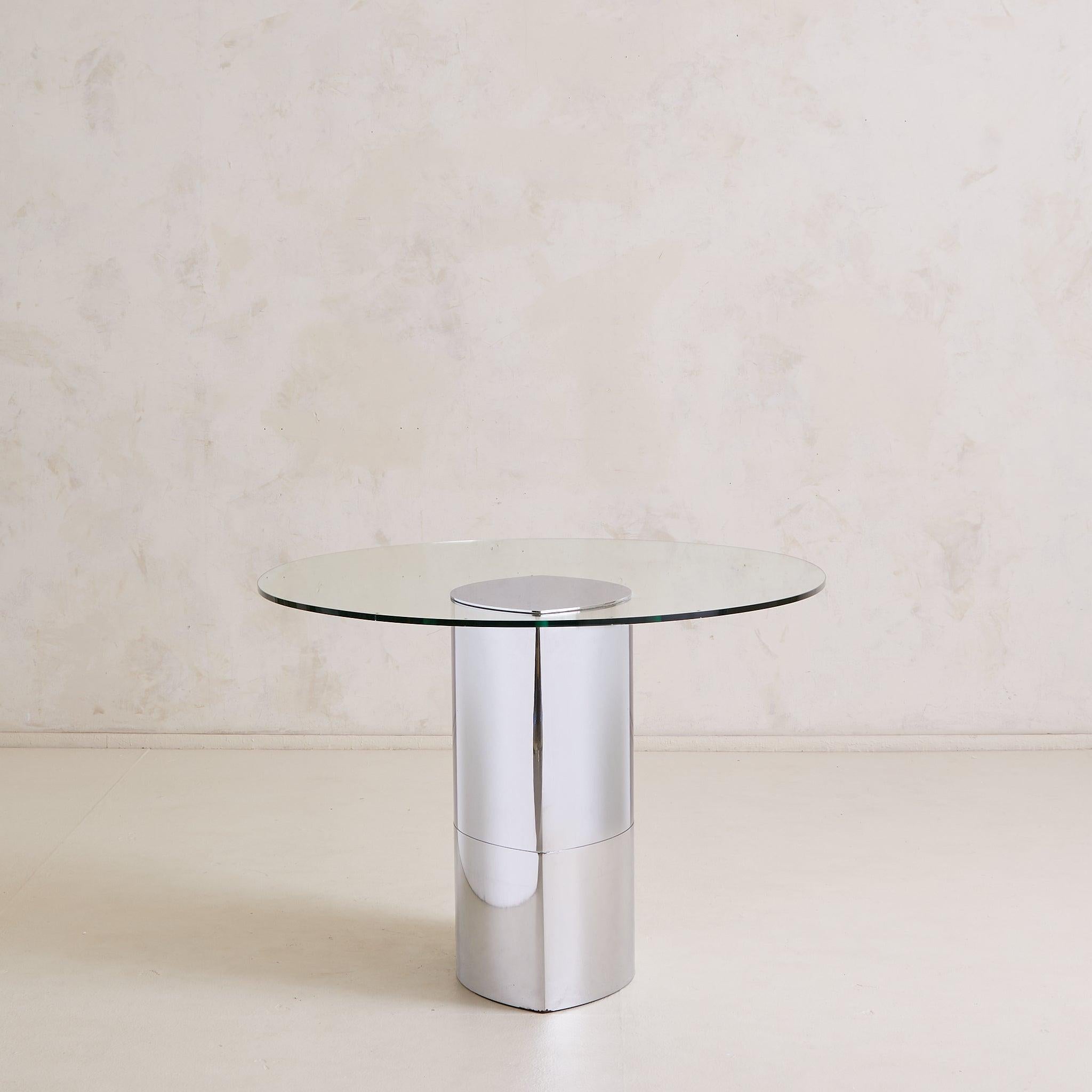 Italian ‘Lunario’ Chrome + Glass Dining Table or Desk by Cini Boeri for Knoll, 1970s For Sale