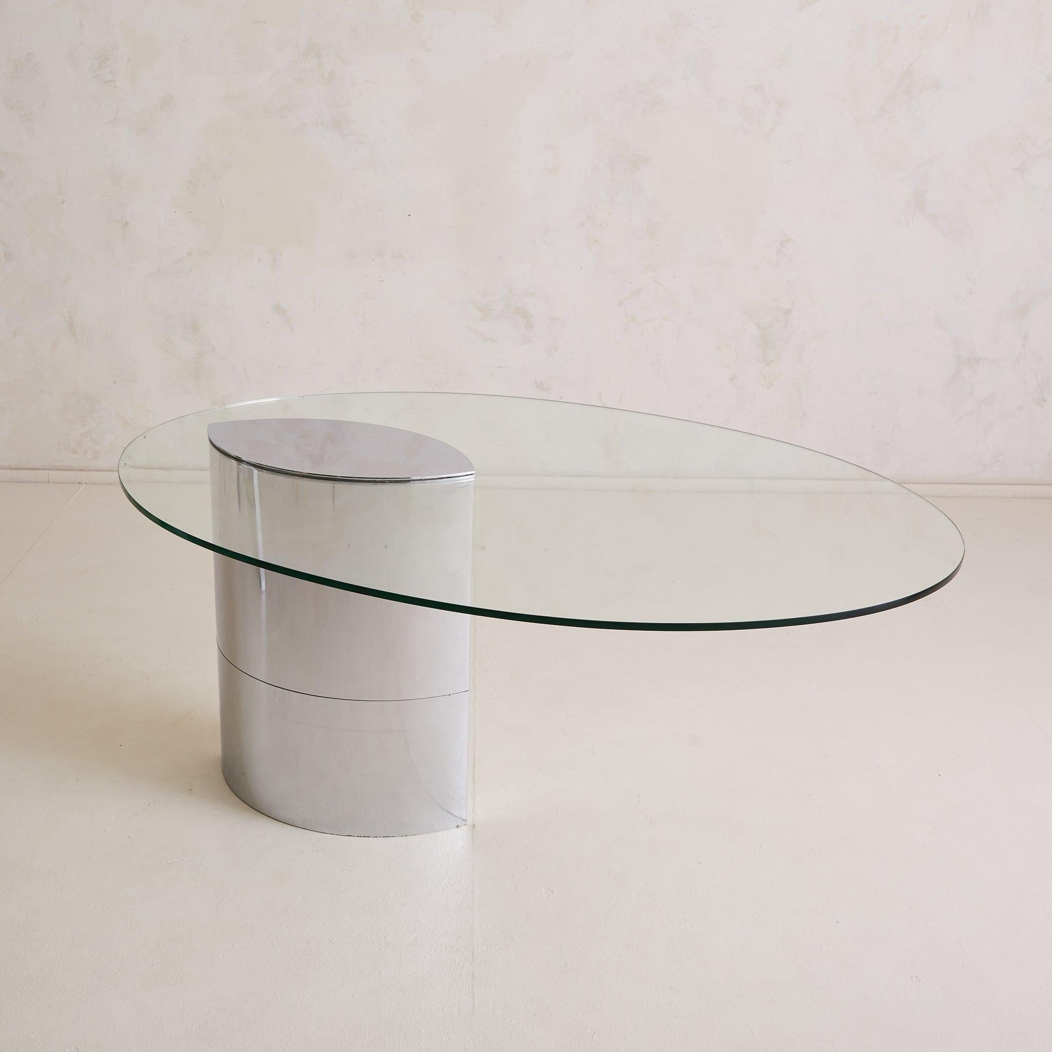 ‘Lunario’ Chrome + Glass Dining Table or Desk by Cini Boeri for Knoll, 1970s In Good Condition For Sale In Chicago, IL