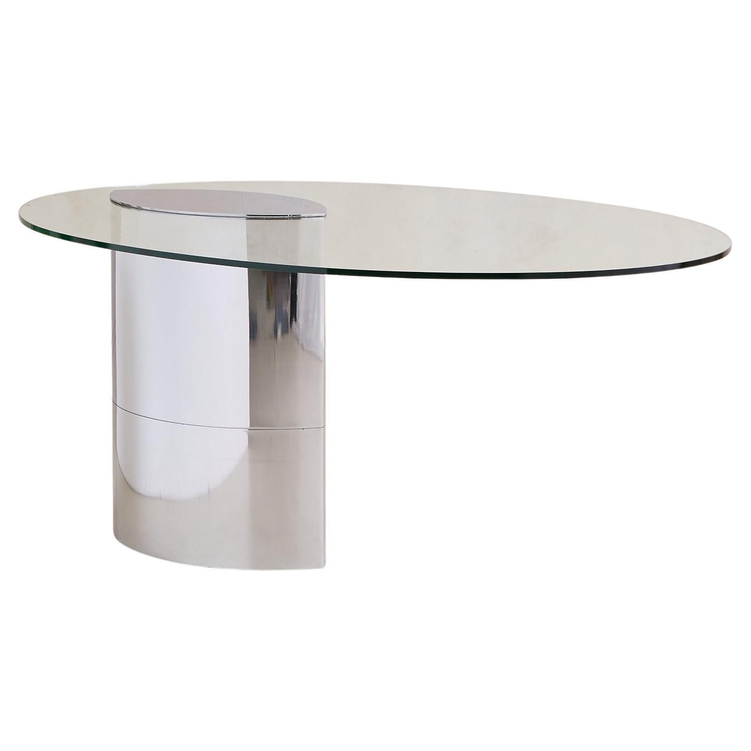 ‘Lunario’ Chrome + Glass Dining Table or Desk by Cini Boeri for Knoll, 1970s For Sale