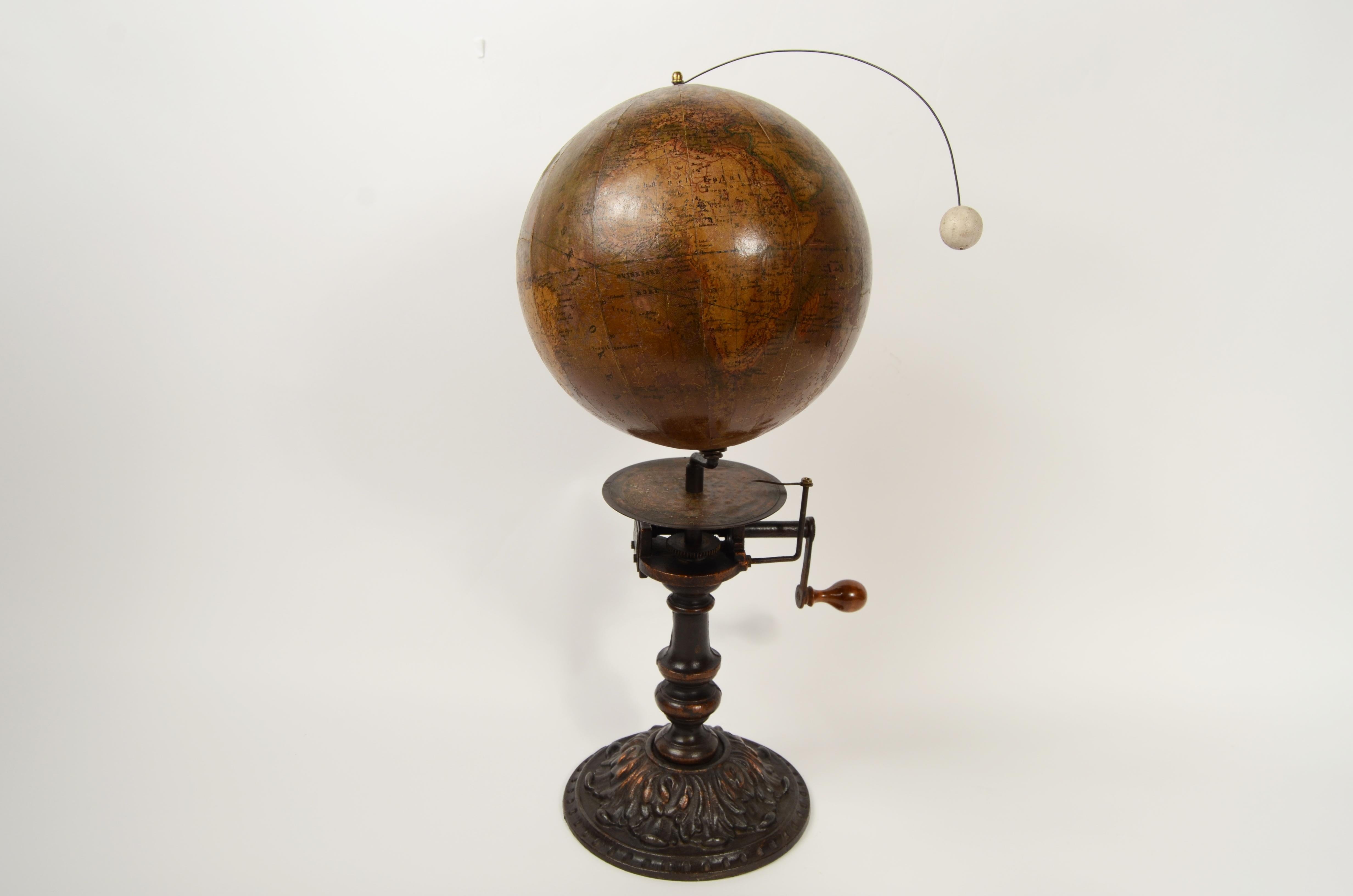 Late 19th Century Handcrafted mechanical lunarium with cast iron base, second half of the 19th cent For Sale