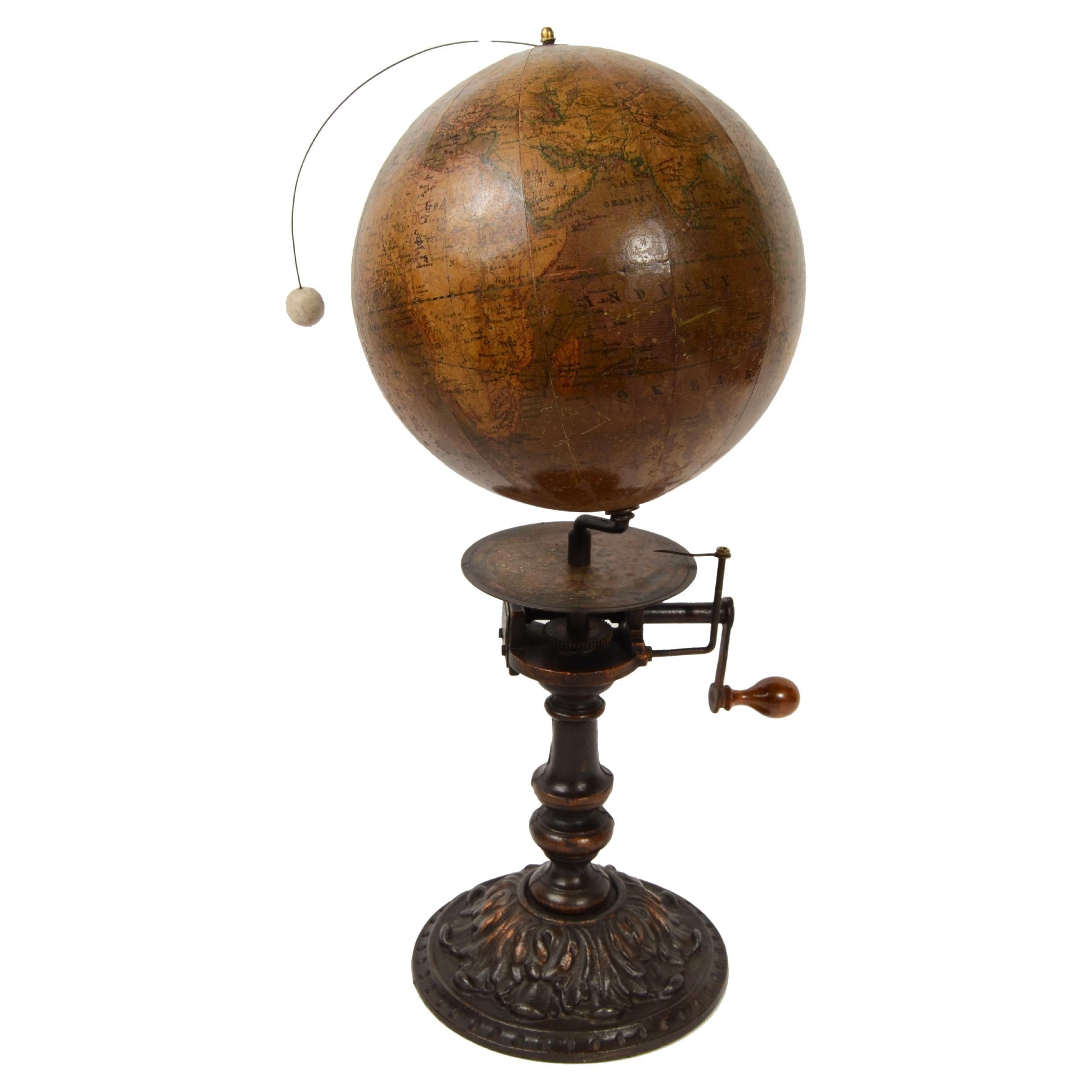 Handcrafted mechanical lunarium with cast iron base, second half of the 19th cent
