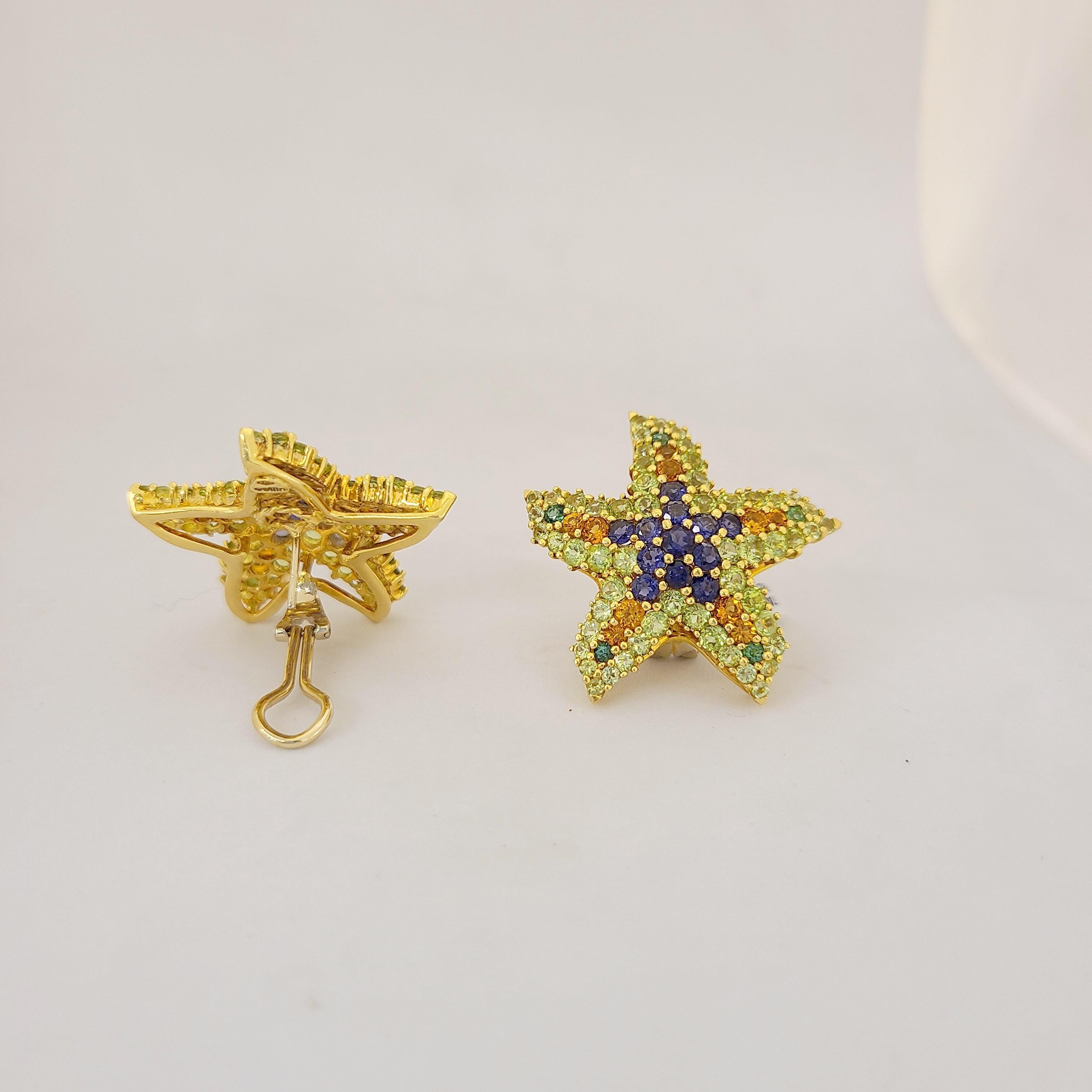 Contemporary Lunati 18 Karat Yellow Gold Semi Precious 3.21 Carat Starfish Earrings For Sale
